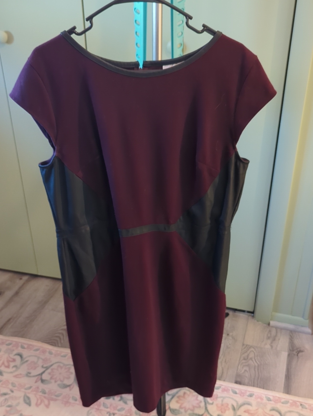 New York & Company Burgundy Midi Dress with Black Panels